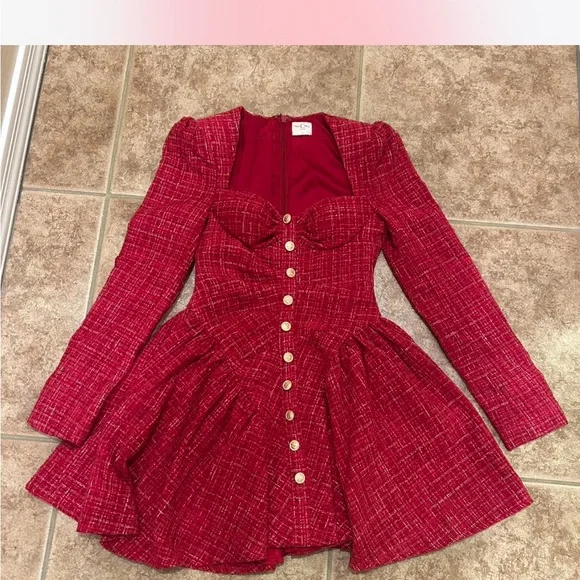 Miss circle size XS tweed Elegant Red Button-Up Dress - Picture 2 of 3